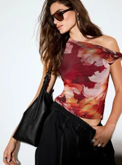 XL flowers twisted-strap micro-mesh cami