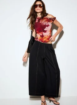 XL flowers twisted-strap micro-mesh cami