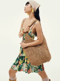 XL openwork braided straw tote bag