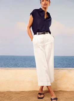 XL pockets pure linen cropped pant