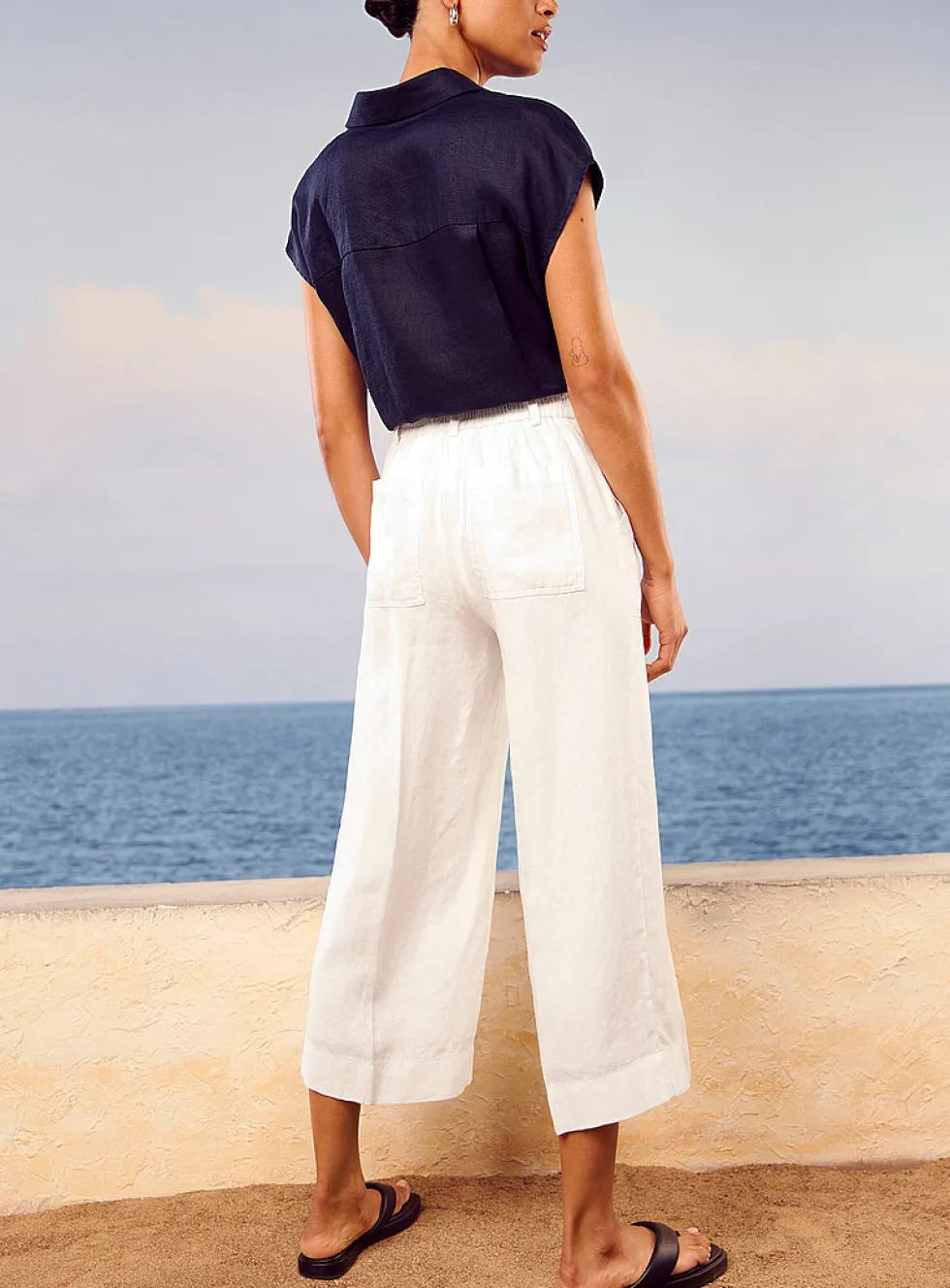 XL pockets pure linen cropped pant
