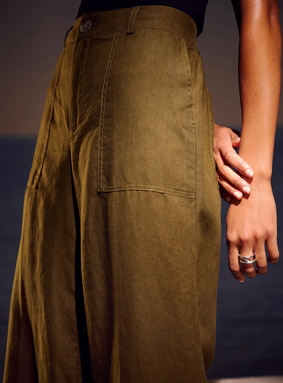 XL pockets pure linen cropped pant