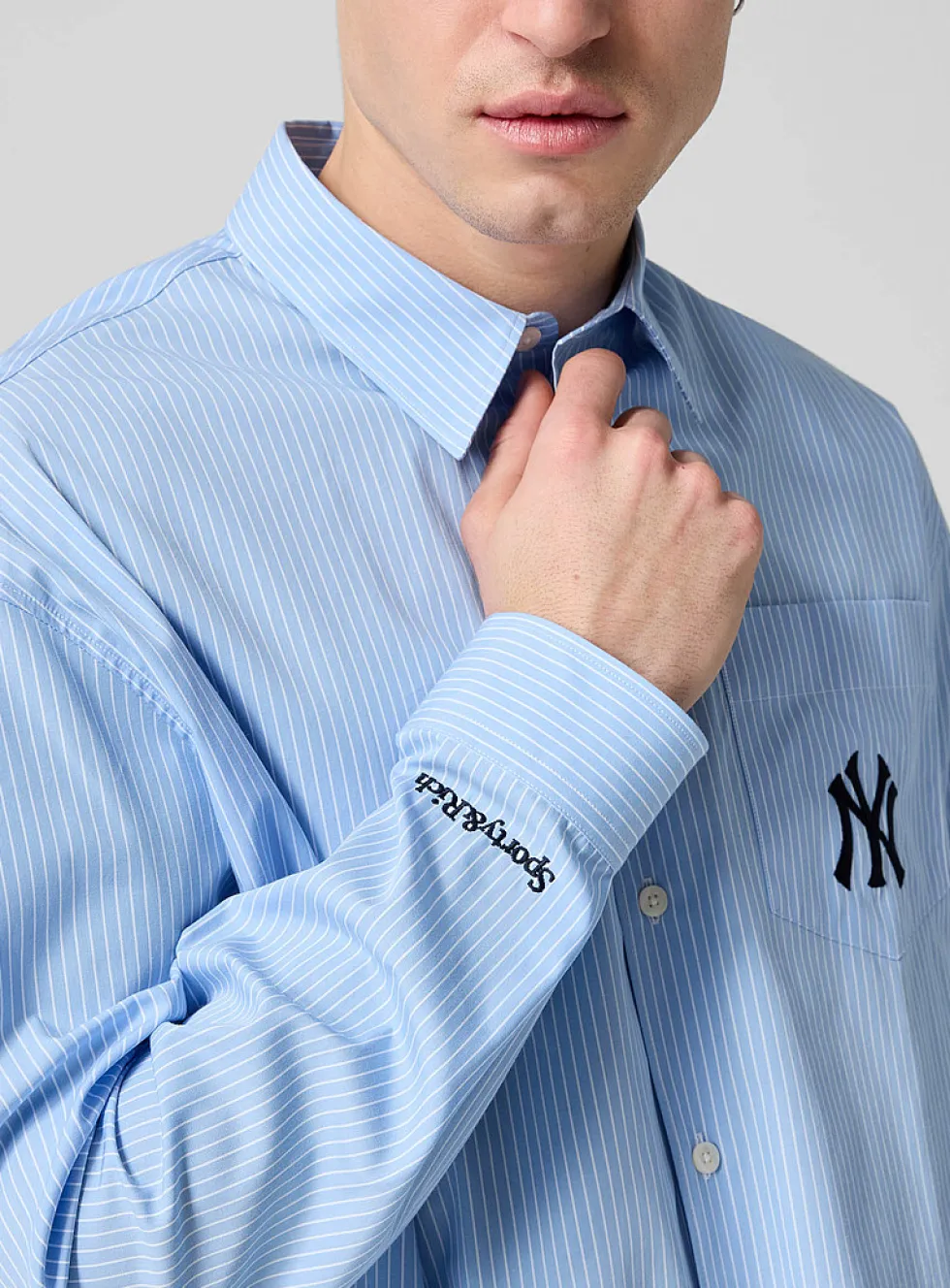Yankees embroidered logo striped shirt