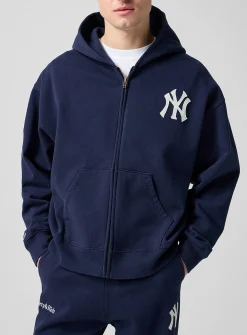 Yankees felt logo zip-up hooded sweatshirt