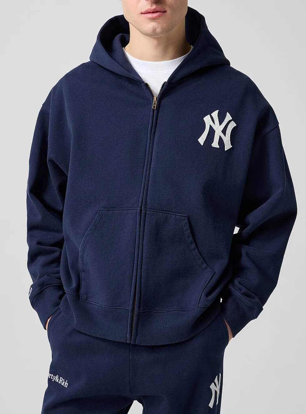 Yankees felt logo zip-up hooded sweatshirt