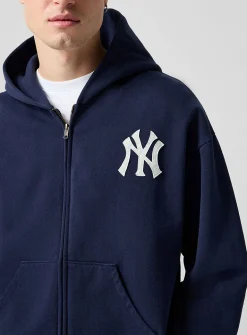 Yankees felt logo zip-up hooded sweatshirt