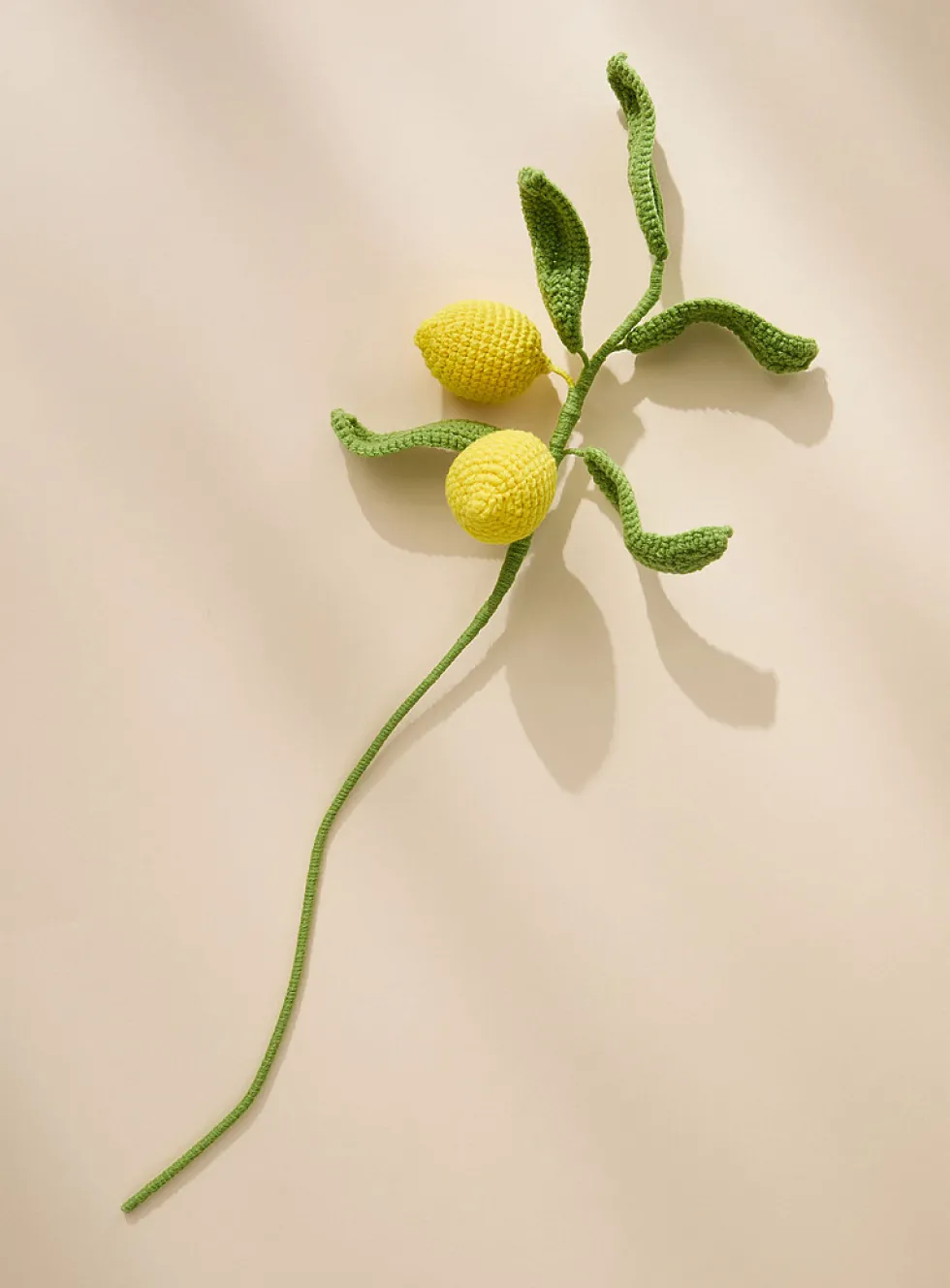 Yellow lemons imitation crocheted branch