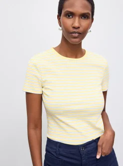 Yellow striped mini-rib T-shirt