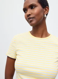 Yellow striped mini-rib T-shirt