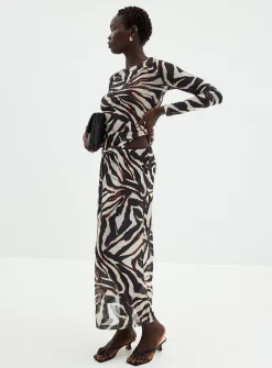 Zebra mesh round-collar top