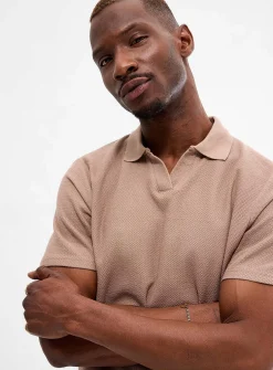 Zigzag jacquard Johnny collar polo