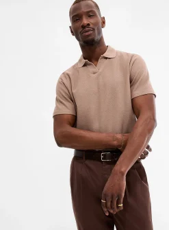 Zigzag jacquard Johnny collar polo