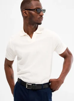 Zigzag jacquard Johnny collar polo