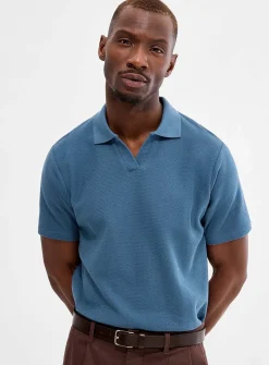 Zigzag jacquard Johnny collar polo