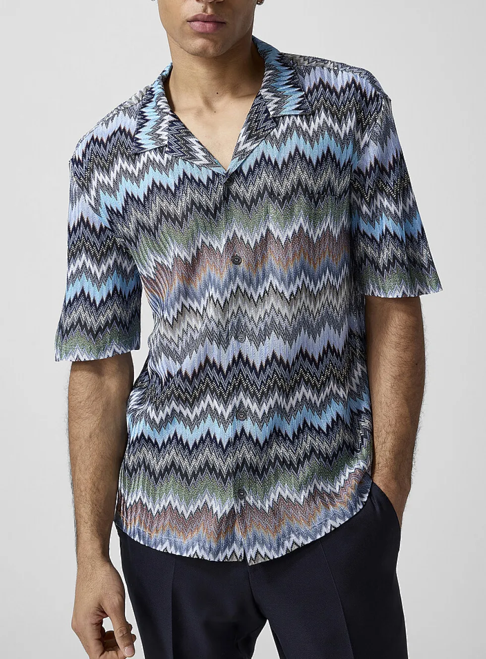 Zigzag knit cabana shirt
