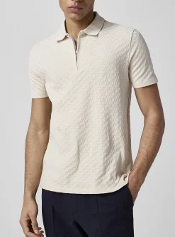 Zip-collar chevron knit polo