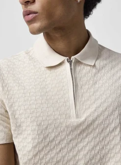Zip-collar chevron knit polo