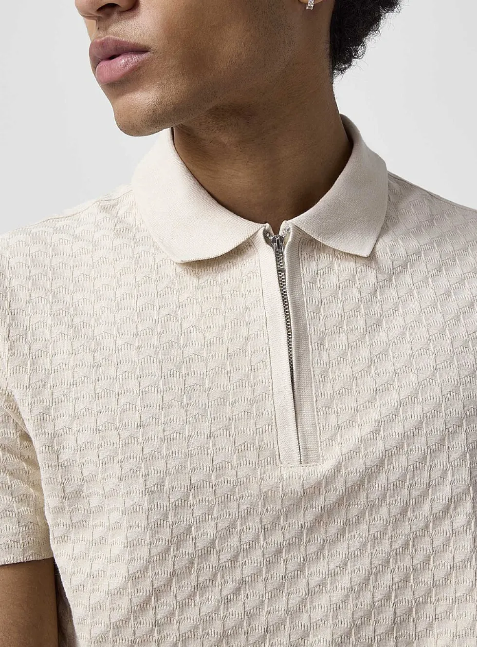 Zip-collar chevron knit polo