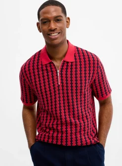 Zip-neck jacquard knit polo