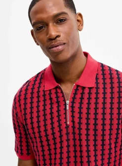 Zip-neck jacquard knit polo