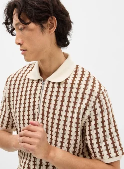 Zip-neck jacquard knit polo