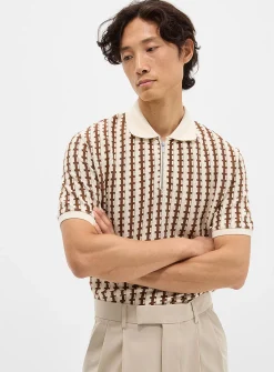 Zip-neck jacquard knit polo