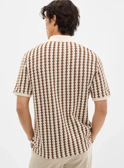 Zip-neck jacquard knit polo