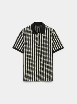 Zip-neck jacquard knit polo
