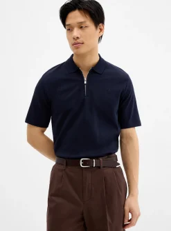 Zip-neck jersey polo