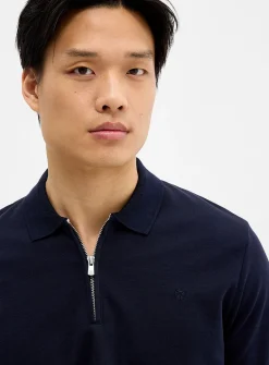 Zip-neck jersey polo