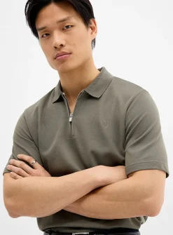 Zip-neck jersey polo