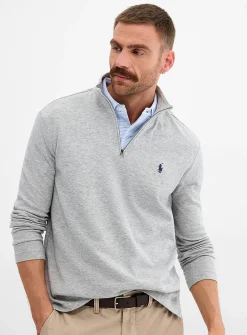 Zip-neck piqué-knit T-shirt