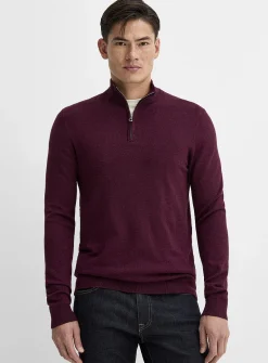Zip-neck silky knit sweater