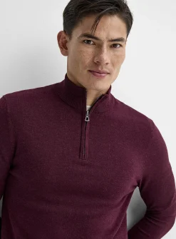 Zip-neck silky knit sweater