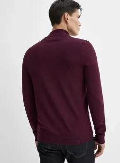Zip-neck silky knit sweater