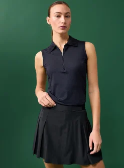 Zip-neck sleeveless piqué golf polo