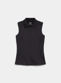 Zip-neck sleeveless piqué golf polo