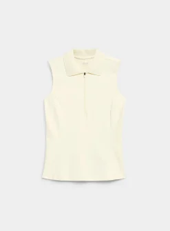 Zip-neck sleeveless piqué golf polo