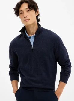 Zip-neck supple knit sweater