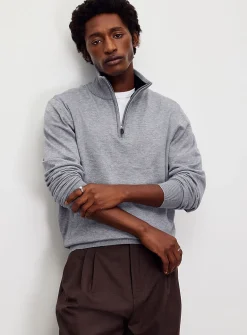Zip-neck supple knit sweater