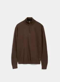 Zip-neck supple knit sweater