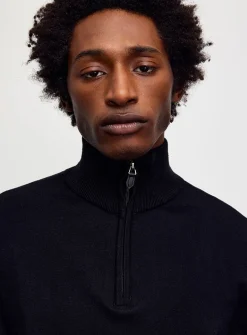 Zip-neck supple knit sweater