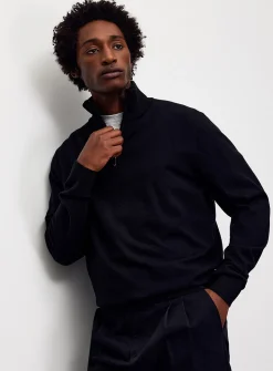 Zip-neck supple knit sweater