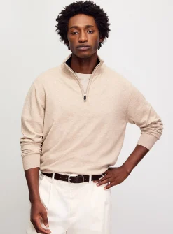 Zip-neck supple knit sweater