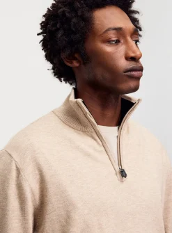 Zip-neck supple knit sweater