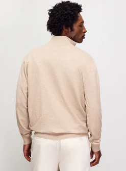 Zip-neck supple knit sweater