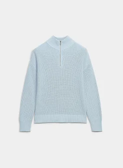 Zipped mock neck shaker rib sweater