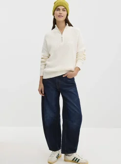 Zipped mock neck shaker rib sweater
