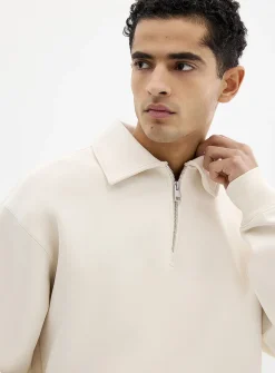 Zipped polo-collar structured jersey sweatshirt