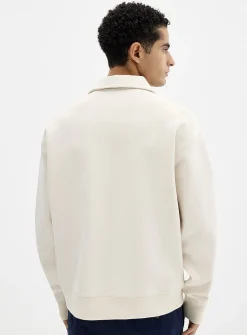 Zipped polo-collar structured jersey sweatshirt